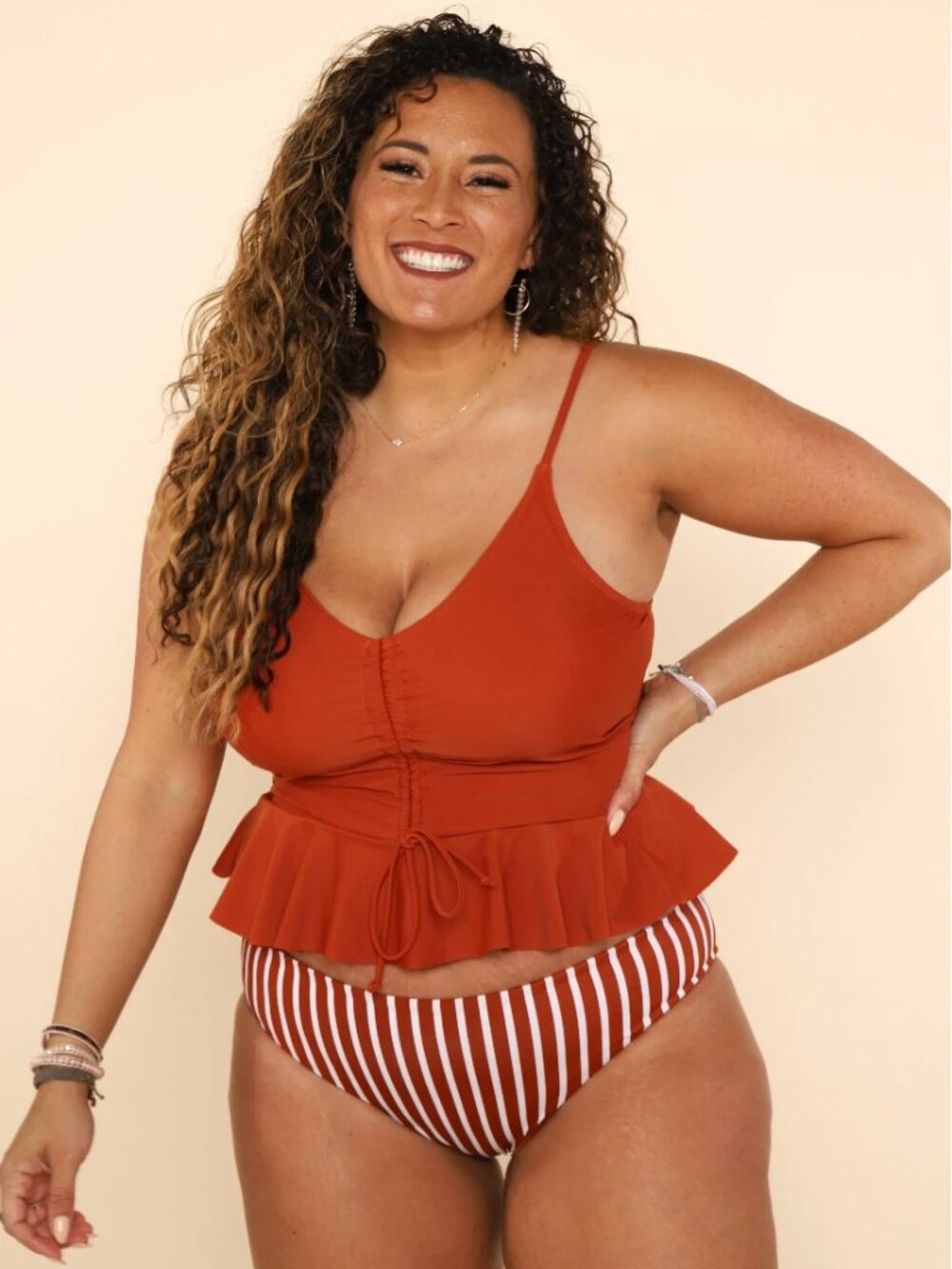 Coral Reef Swim Phi Phi Top & Lagoon Reversible bottom in Sienna Stripe SET